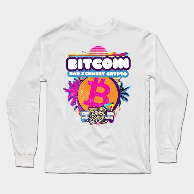 Bitcoin Schweet Crypo Retrowave 80's Retro Digital Currency Long Sleeve T-Shirt by MapYourWorld